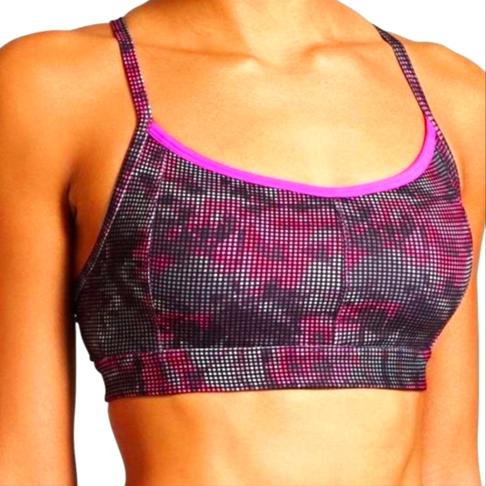 Athleta Dot Maze Pink Black Floral Comfort Zone Bra Size Small